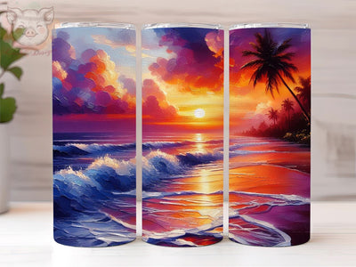 Beach Sunset 20oz Tumbler Png, Sublimation Design, Ocean palm Tumbler Png, Digital Download PNG Sublimation Lara' s Designs 