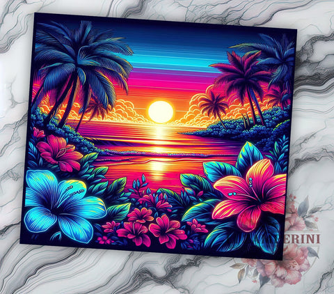 Beach Sunset 20oz Tumbler Wrap PNG, Ocean Sunset Tumbler Png, Straight & Tapered Tumbler Wrap, Instant Digital Download Sublimation Li Zamperini 