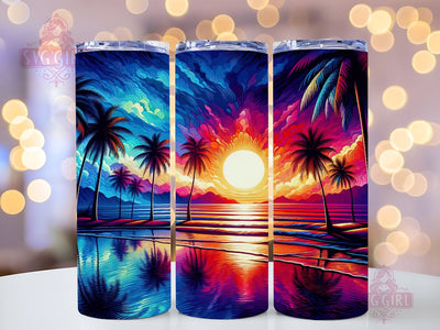 Beach Sunset 20oz Tumbler Wrap Sublimation Design, Straight Tapered Tumbler Wrap, Beach Tumbler Png, Instant Digital Download Sublimation SvggirlplusArt 