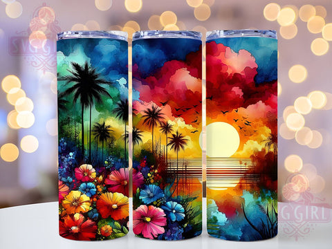 Beach Sunset 20oz Tumbler Wrap Sublimation Design, Straight Tapered Tumbler Wrap, Ocean Sunset Tumbler Png, Instant Digital Download Sublimation SvggirlplusArt 