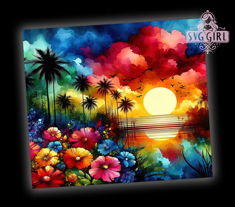 Beach Sunset 20oz Tumbler Wrap Sublimation Design, Straight Tapered Tumbler Wrap, Ocean Sunset Tumbler Png, Instant Digital Download Sublimation SvggirlplusArt 