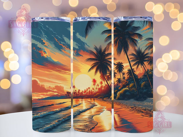Beach Sunset 20oz Tumbler Wrap Sublimation Design, Straight Tapered Tumbler Wrap, Sunset Ocean Tumbler Png, Instant Digital Download Sublimation SvggirlplusArt 