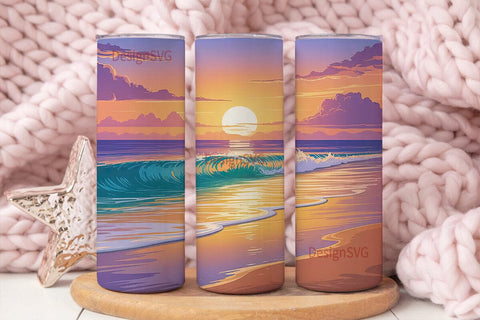 Beach Sunset 20oz Tumbler Wrap Sublimation DesignSVG 