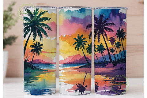 Beach Sunset 20oz Tumbler Wrap Sublimation PixelChick 