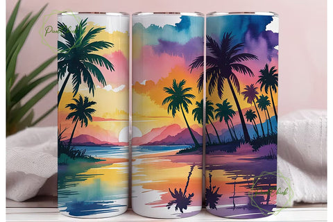 Beach Sunset 20oz Tumbler Wrap Sublimation PixelChick 