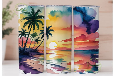 Beach Sunset 20oz Tumbler Wrap Sublimation PixelChick 