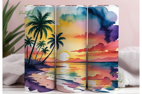 Beach Sunset 20oz Tumbler Wrap Sublimation PixelChick 
