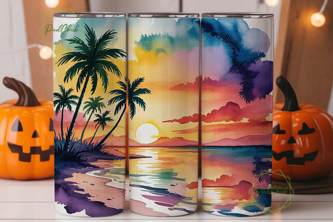 Beach Sunset 20oz Tumbler Wrap Sublimation PixelChick 