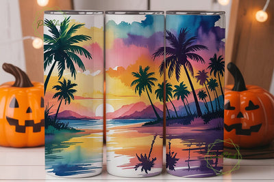 Beach Sunset 20oz Tumbler Wrap Sublimation PixelChick 