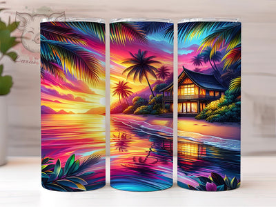 Beach Sunset Colorful Scene 20oz Tumbler Png, Straight & Tapered Tumbler Png, Beach Sunset Tumbler Png, Digital Download PNG Sublimation Lara' s Designs 