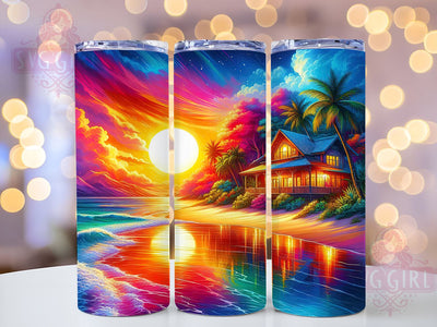 Beach Sunset Colorful Scene 20oz Tumbler Wrap Sublimation Design, Straight Tapered Tumbler Wrap, Beach Sunset Tumbler Png, Instant Digital Download Sublimation SvggirlplusArt 