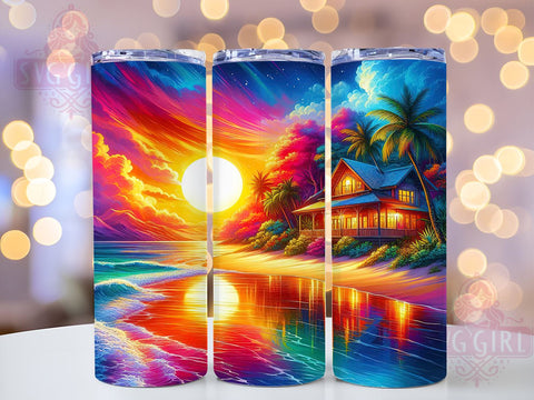 Beach Sunset Colorful Scene 20oz Tumbler Wrap Sublimation Design, Straight Tapered Tumbler Wrap, Beach Sunset Tumbler Png, Instant Digital Download Sublimation SvggirlplusArt 