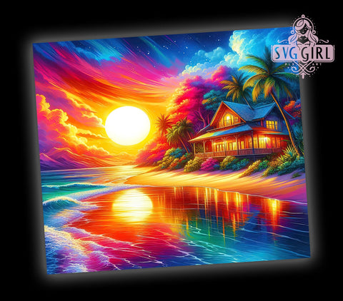 Beach Sunset Colorful Scene 20oz Tumbler Wrap Sublimation Design, Straight Tapered Tumbler Wrap, Beach Sunset Tumbler Png, Instant Digital Download Sublimation SvggirlplusArt 