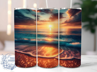 Beach Sunset Glitter 20oz Skinny Tumbler, Beach Tumbler Png, Straight & Tapered Tumbler Wrap, Instant Digital Download Sublimation ToriDesigns 