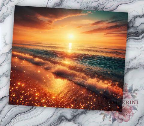 Beach Sunset Glitter 20oz Tumbler Wrap PNG, Beach Tumbler Png, Straight & Tapered Tumbler Wrap, Instant Digital Download Sublimation Li Zamperini 
