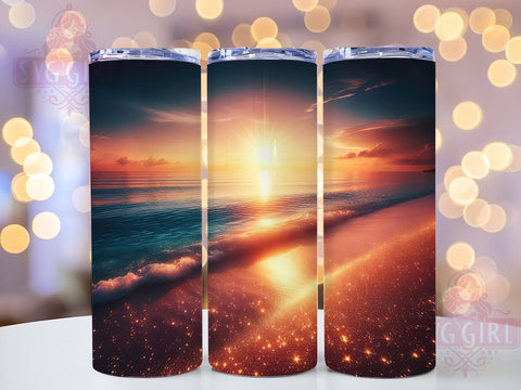 Beach Sunset Glitter 20oz Tumbler Wrap Sublimation Design, Straight Tapered Tumbler Wrap, Beach Tumbler Png, Instant Digital Download Sublimation SvggirlplusArt 