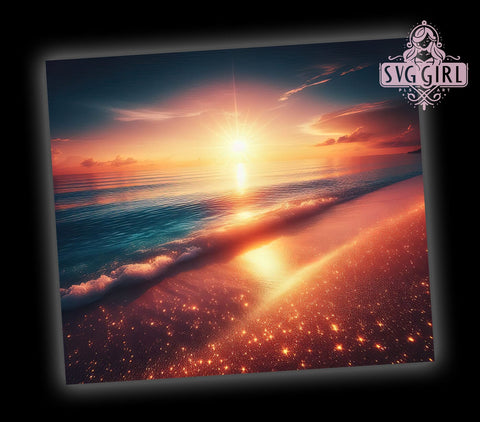 Beach Sunset Glitter 20oz Tumbler Wrap Sublimation Design, Straight Tapered Tumbler Wrap, Beach Tumbler Png, Instant Digital Download Sublimation SvggirlplusArt 