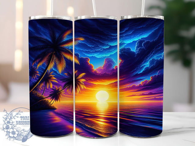Beach Sunset Ocean 20oz Tumbler, 20oz Sublimation Wrap, Ocean Sunset Design, Tropical Beach Tumbler, Sunset Drinkware, Coastal Vibes Cup, Summer Beach Tumbler Sublimation ToriDesigns 