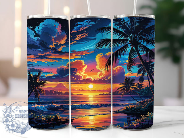 Beach Sunset Ocean 20oz Tumbler, 20oz Sublimation Wrap, Ocean Sunset Design, Tropical Beach Tumbler, Sunset Drinkware, Coastal Vibes Cup, Summer Beach Tumbler Sublimation ToriDesigns 