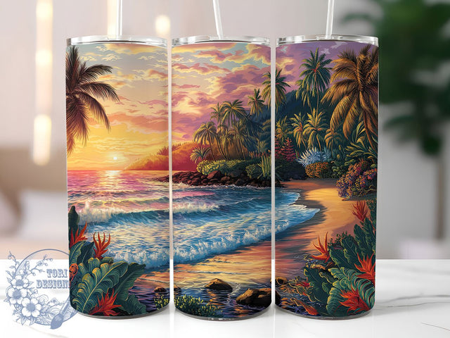 Beach Sunset Ocean Tropical Vibes Tumbler, Sunset Tumbler, Ocean Tumbler, Tropical Tumbler, Summer Vibes Tumbler, 20oz Sublimation Wrap, Coastal Tumbler Sublimation ToriDesigns 