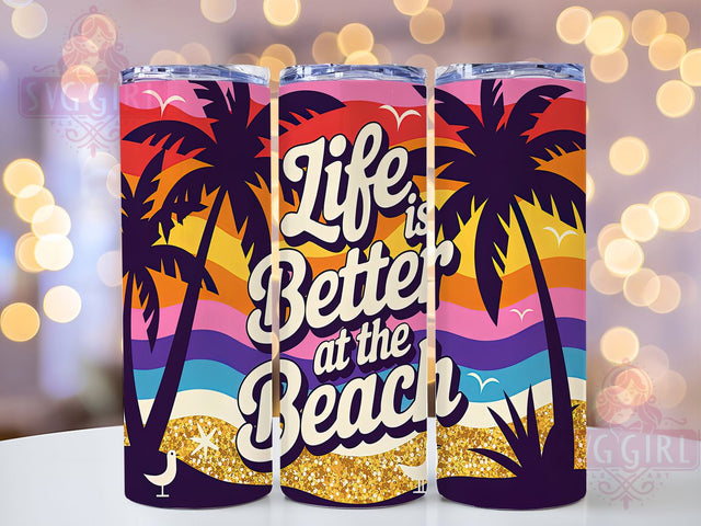 Beach Sunset Palm Glitter Tropical Tumbler, Summer Palm Tree Wrap, Glitter Beach PNG, Life Is Better At The Beach, 20oz Tumbler Wrap, Tropical Vacation Cup, Sublimation Beach Design Sublimation SvggirlplusArt 