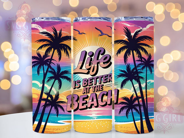 Beach Sunset Palm Glitter Tropical Tumbler, Summer Palm Tree Wrap, Glitter Beach PNG, Life Is Better At The Beach, 20oz Tumbler Wrap, Tropical Vacation Cup, Sublimation Beach Design Sublimation SvggirlplusArt 