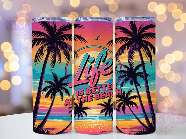Beach Sunset Palm Glitter Tropical Tumbler, Summer Palm Tree Wrap, Glitter Beach PNG, Life Is Better At The Beach, 20oz Tumbler Wrap, Tropical Vacation Cup, Sublimation Beach Design Sublimation SvggirlplusArt 