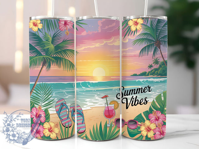 Beach Sunset Summer 20oz Tumbler, Beach Sunset, 20oz Tumbler Wrap, Sublimation PNG, Tropical Cup Design, Ocean Gift, Fun Summer Tumbler Sublimation ToriDesigns 
