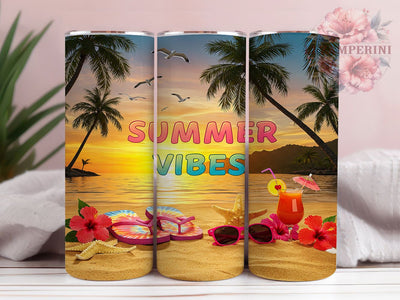 Beach Sunset Summer Vibes Tumbler, Beach Sunset Tumbler Wrap, 20oz Sublimation Tumbler, Flip Flops Ocean Tumbler, Tropical Vacation Tumbler, Sunglasses Beach Design Sublimation Li Zamperini 
