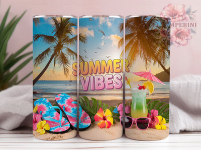 Beach Sunset Summer Vibes Tumbler, Beach Sunset Tumbler Wrap, 20oz Sublimation Tumbler, Flip Flops Ocean Tumbler, Tropical Vacation Tumbler, Sunglasses Beach Design Sublimation Li Zamperini 