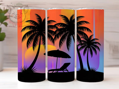 Beach Sunset Tropical Ocean 20oz Tumbler Wrap, Tropical Scene, Stylized Illustration, Single Canvas, Ocean View, 20oz Tumbler Wrap, Sublimation PNG Sublimation Lara' s Designs 