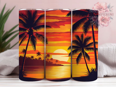 Beach Sunset Tropics 20oz Tumbler, Beach Theme, Sunset Design, Tropical Vibes, Ocean Motif, Whimsical Charm, Skinny Tumbler, Sublimation PNG Sublimation Li Zamperini 