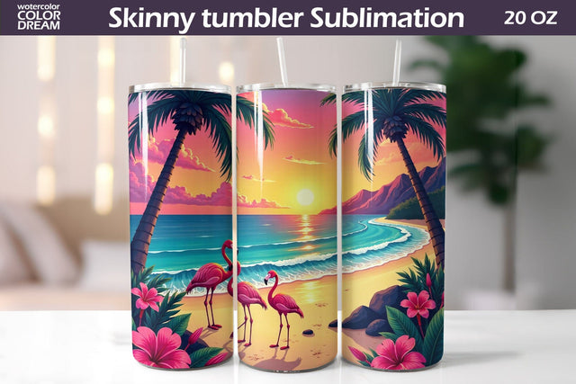 Beach Sunset Tumbler Sublimation WatercolorColorDream 