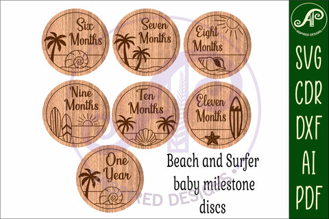 Beach, surfer themed Baby monthly milestone discs SVG SVG APInspireddesigns 