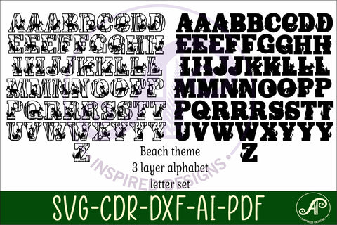 Beach theme alphabet set. 3layer 58 letters. SVG APInspireddesigns 
