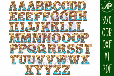 Beach theme alphabet set. 3layer 58 letters. SVG APInspireddesigns 