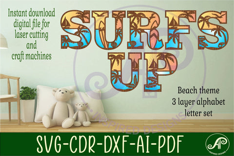 Beach theme alphabet set. 3layer 58 letters. SVG APInspireddesigns 