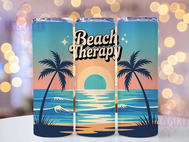 Beach Therapy Retro 20oz Tumbler, Salty Summer Phrase, Beach Therapy Quote, Tropical Coastal Theme, Vintage Beach Illustration, Sublimation Tumbler Wrap, 20oz Tumbler Sublimation SvggirlplusArt 