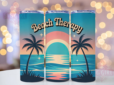 Beach Therapy Retro 20oz Tumbler, Salty Summer Phrase, Beach Therapy Quote, Tropical Coastal Theme, Vintage Beach Illustration, Sublimation Tumbler Wrap, 20oz Tumbler Sublimation SvggirlplusArt 