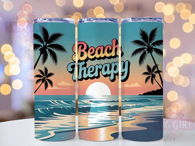 Beach Therapy Retro 20oz Tumbler, Salty Summer Phrase, Beach Therapy Quote, Tropical Coastal Theme, Vintage Beach Illustration, Sublimation Tumbler Wrap, 20oz Tumbler Sublimation SvggirlplusArt 
