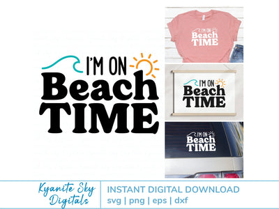 Beach Time SVG vacation quote with wave and sun SVG Kyanite Sky Digitals 