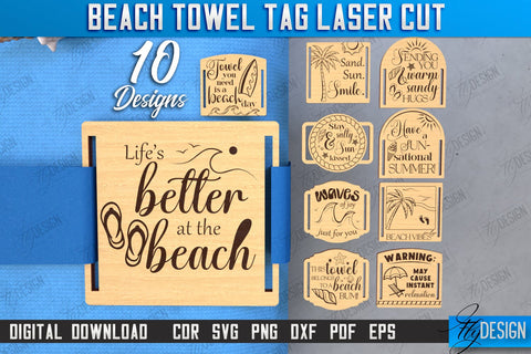 Beach Towel Tag Laser Cut Bundle | Summer Tag | Towel Wood Tag | CNC Files SVG Fly Design 