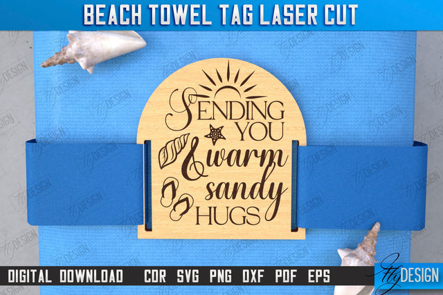 Beach Towel Tag Laser Cut | Summer Tag | Towel Wood Tag | CNC File SVG Fly Design 