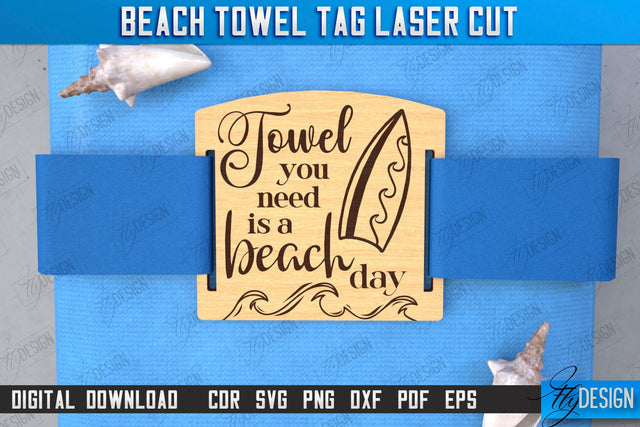 Beach Towel Tag Laser Cut | Summer Tag | Towel Wood Tag | CNC File SVG Fly Design 