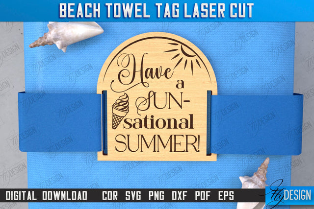Beach Towel Tag Laser Cut | Summer Tag | Towel Wood Tag | CNC File SVG Fly Design 