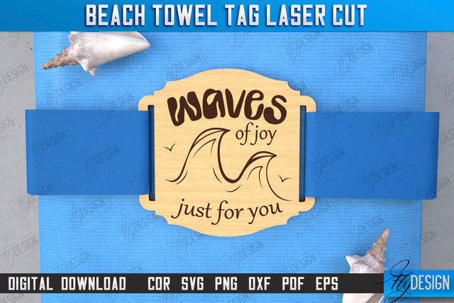 Beach Towel Tag Laser Cut | Summer Tag | Towel Wood Tag | CNC File SVG Fly Design 