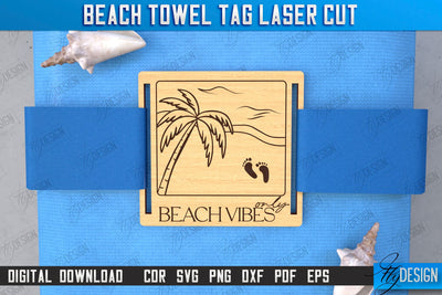 Beach Towel Tag Laser Cut | Summer Tag | Towel Wood Tag | CNC File SVG Fly Design 