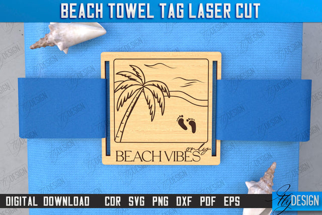Beach Towel Tag Laser Cut | Summer Tag | Towel Wood Tag | CNC File SVG Fly Design 