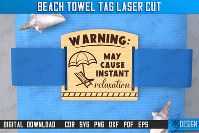 Beach Towel Tag Laser Cut | Summer Tag | Towel Wood Tag | CNC File SVG Fly Design 