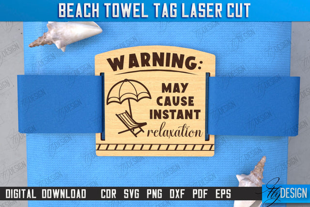 Beach Towel Tag Laser Cut | Summer Tag | Towel Wood Tag | CNC File SVG Fly Design 